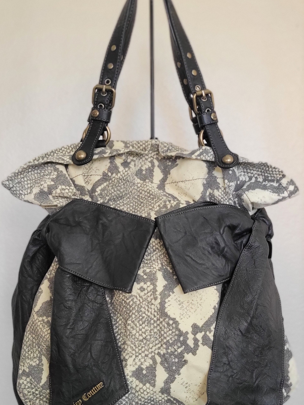 Vintage Juicy Couture Daydreamer Tote Bag Python Snake Print Leather Bows Y2K
